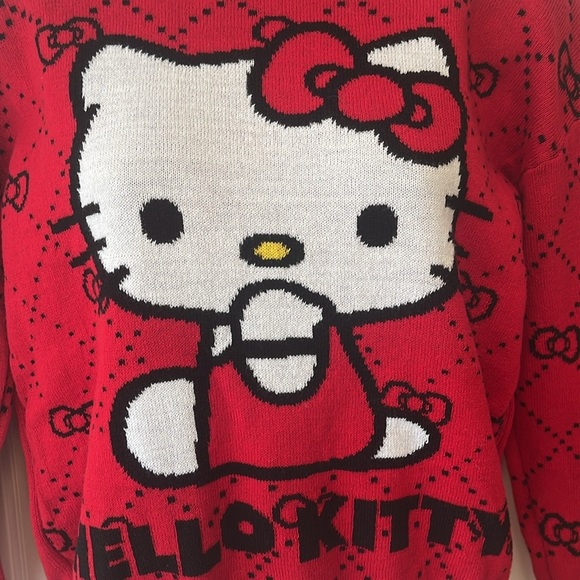 NWT Sanrio Hello Kitty Sweater Pullover XS Long Sleeve Red Bows Retro 70's 80's - Picture 3 of 17